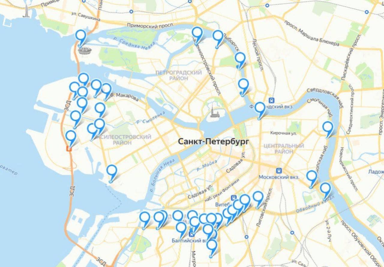 Примерная схема парковок самокатов в центре города Примерная схема парковок самокатов в центре города