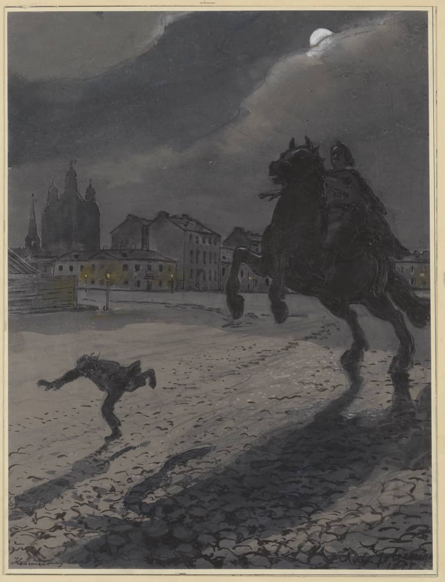 А.Н. Бенуа. «Вариант фронтисписа к поэме А.С. Пушкина «Медный всадник». 1905. (с) Государственный Эрмитаж